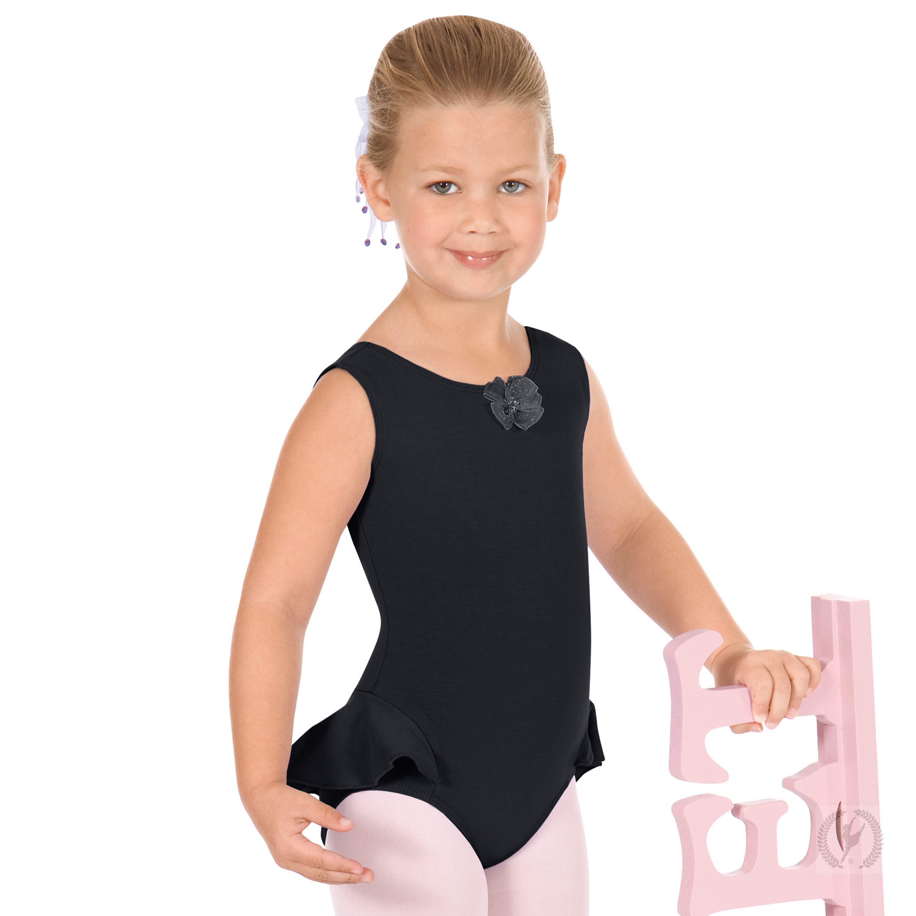 1703 Flutter Half Skirted Tank Leotard - Black Small